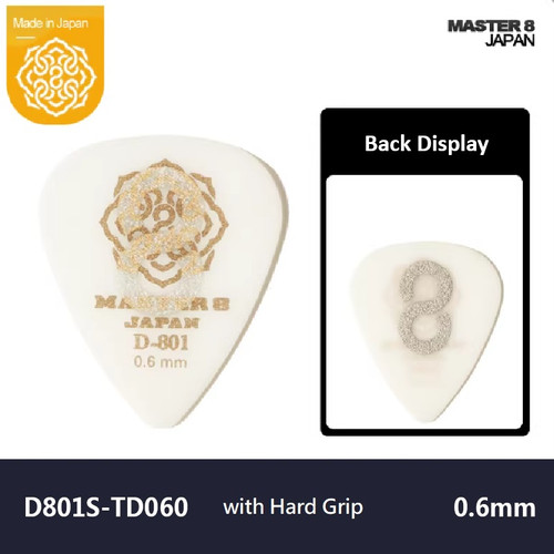 MASTER 8 JAPAN D-801S HARD GRIP Teardrop 0.6mm Guitar Pick – Gray White