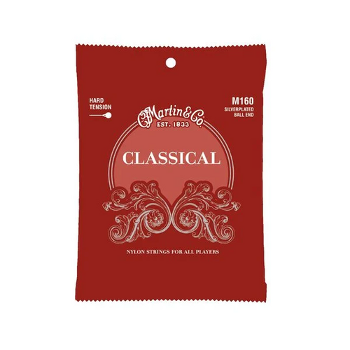Martin M160 Silverplated Ball-End Hard Tension Classical Guitar Strings, Full Set