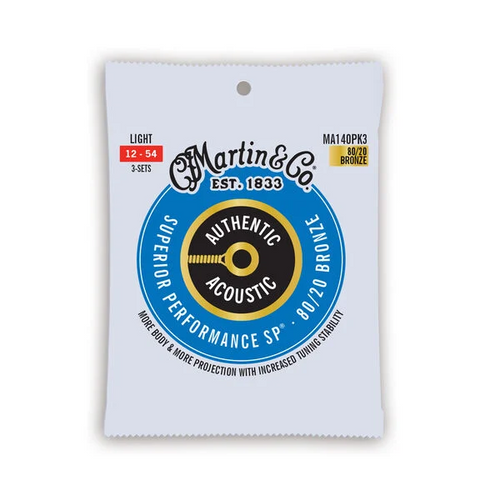 Martin MA140 SP Authentic Acoustic 80/20 Bronze Guitar Strings Light 12-54 (3-Pack)
