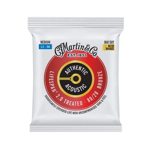 Martin Authentic Acoustic Lifespan 2.0 MA150T 80/20 Bronze Guitar Strings Custom Medium 13-56