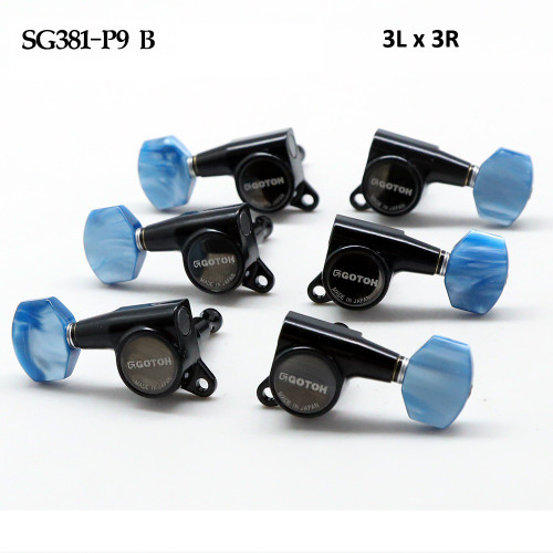 Gotoh SG381-P9 B Guitar Tuning Machines 3Lx3R Set — Black, Blue Pearl Buttons