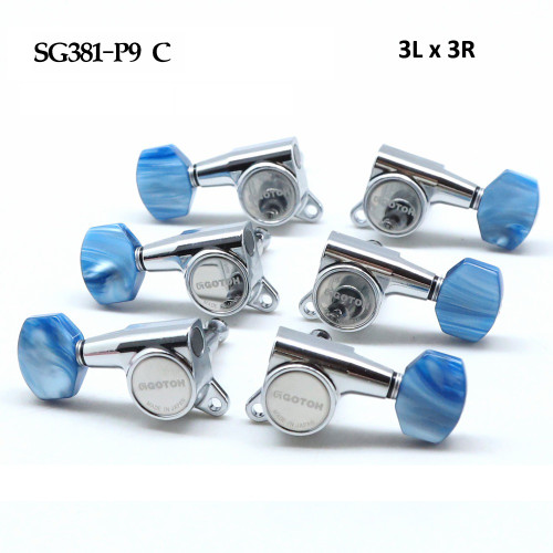 Gotoh SG381-P9 C Guitar Tuning Machines 3Lx3R Set — Chrome, Blue Pearl Buttons