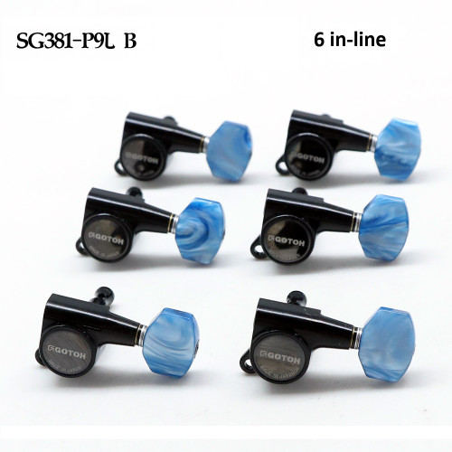 Gotoh SG381-P9 Guitar Tuning Machines 6-In-Line (L6) — Black, Blue Pearl Buttons