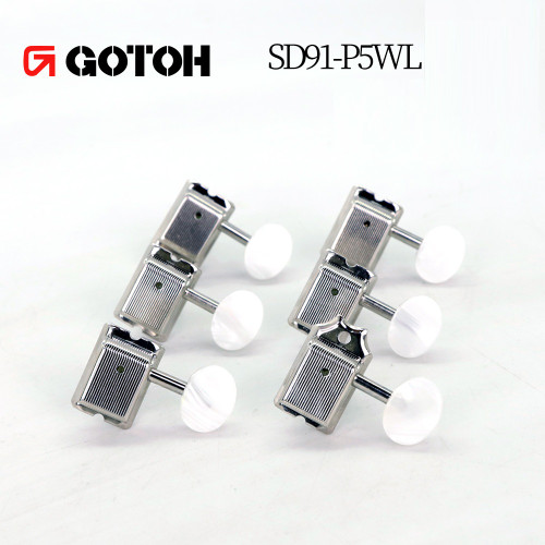 Gotoh SD91-P5W Vintage Guitar Tuning Machines 6-In-Line (L6) — Nickel, Pearloid Buttons