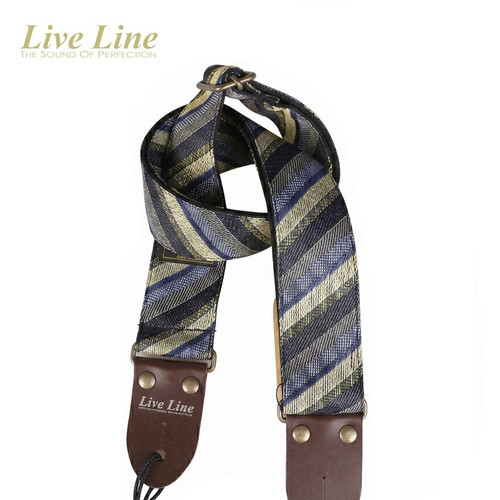 Live Line Tatami-Beri Blue Black Diagonal Stripe Woven Guitar Strap — Made in Japan