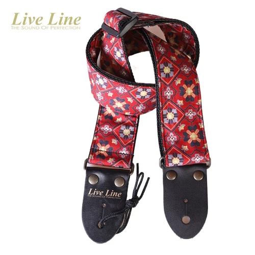 Live Line Floral Red Woven Guitar Strap — Made in Japan