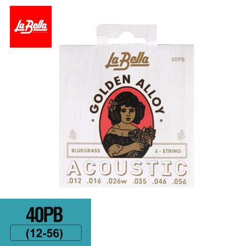 La Bella 40PB Golden Alloy Acoustic Guitar Strings – 80/20 Brass, Bluegrass 12-56