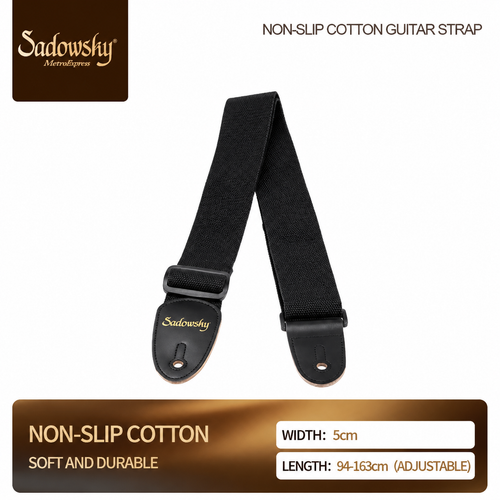 Sadowsky Non-Slip Cotton Guitar Strap - Black, 50 mm