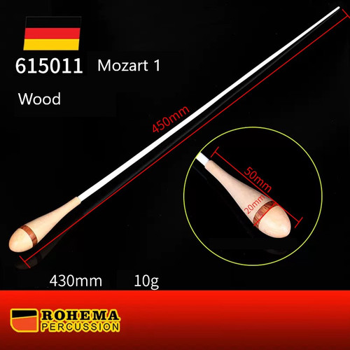 Rohema Mozart 1 Wood Conductor Baton - German Hornbeam, Maple/Palisander Handle, 430mm