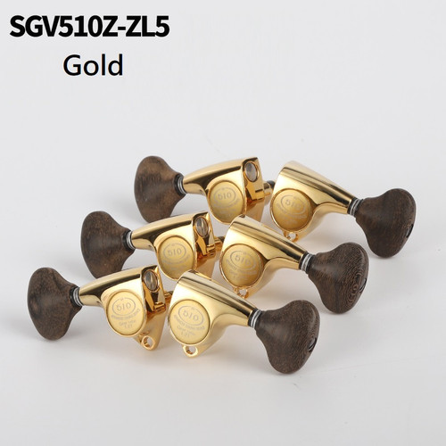 Gotoh SGV510Z-ZL5 Vintage 6-o'clock Guitar Tuning Machines L3+R3 - Gold w/ Ziricote Wood Buttons