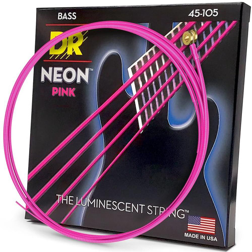 DR Strings NPB-45 Hi-Def Neon Pink Colored Medium Bass Guitar Strings 45-105