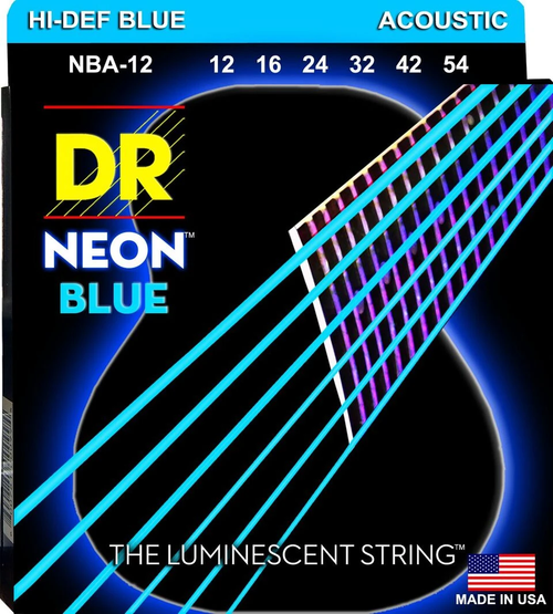 DR Strings NBA-12 Hi-Def Neon Blue Colored Light Acoustic Guitar Strings 12-54
