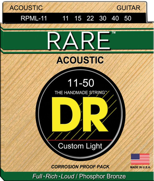 DR Strings RPML-11 Rare Phosphor Bronze Custom Light Acoustic Guitar Strings 11-50