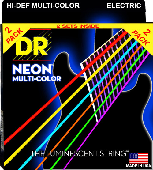 DR Strings NMCE-2/10 Hi-Def Neon Multi-Color Medium Electric Guitar Strings 10-46 (2-Pack)