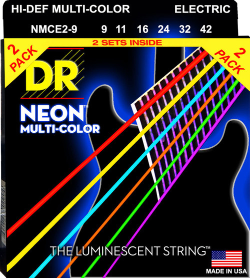 DR Strings NMCE-2/9 Hi-Def Neon Multi-Color Light Electric Guitar Strings 09-42 (2-Pack)