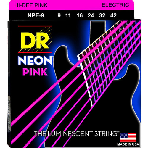 DR Strings NPE-9 Hi-Def Neon Pink Colored Light Electric Guitar Strings 09-42