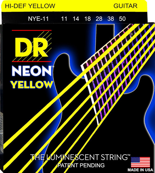 DR Strings NYE-11 Hi-Def Neon Yellow Colored Heavy Electric Guitar Strings 11-50