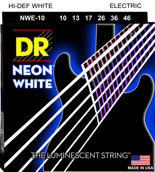 DR Strings NWE-10 Hi-Def Neon White Colored Medium Electric Guitar Strings 10-46
