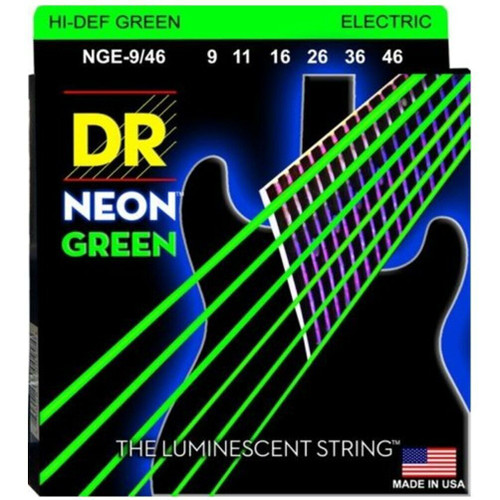 DR Strings NGE-9/46 Hi-Def Neon Green Colored Light to Medium Electric Guitar Strings 09-46