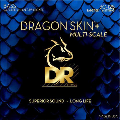 DR Strings DBQM6-30 Dragon Skin+ Quantum Nickel Medium 6-String Bass Guitar Strings 30-125 Tapered Multi-Scale