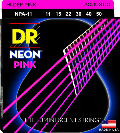 DR Strings NPA-11 Hi-Def Neon Pink Colored Custom Light Acoustic Guitar Strings 11-50