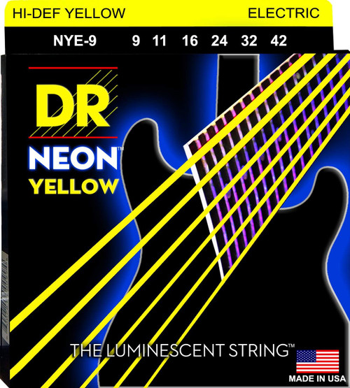 DR Strings NYE-9 Hi-Def Neon Yellow Colored Light Electric Guitar Strings 09-42