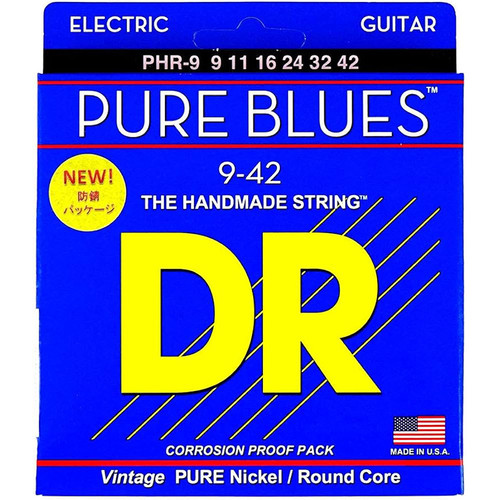 DR Strings PHR-9 Pure Blues Pure Nickel Light Electric Guitar Strings 09-42