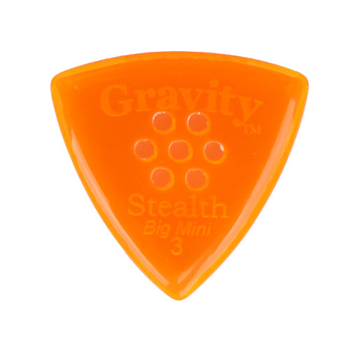 Gravity Stealth Big Mini 3.0mm Orange Polished Guitar Pick, Multi-Hole Grip