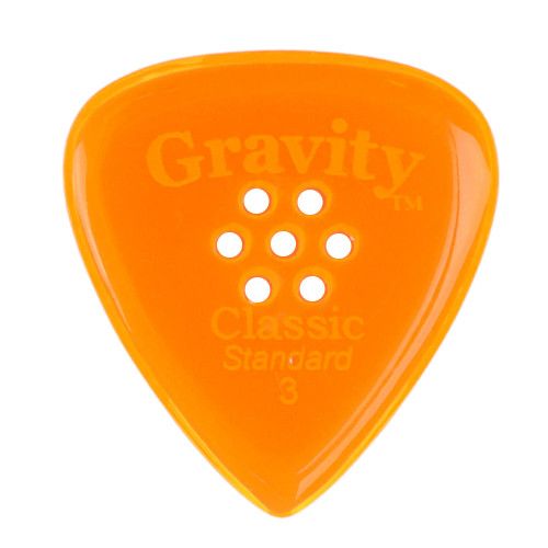 Gravity Classic Standard 3.0mm Orange Polished Guitar Pick, Multi-Hole Grip
