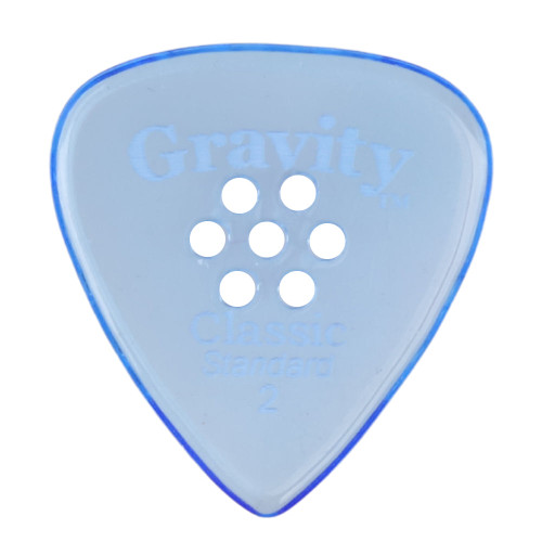 Gravity Classic Standard 2.0mm Blue Polished Guitar Pick, Multi-Hole Grip