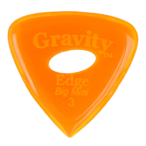 Gravity Edge Big Mini 3.0mm Orange Polished Guitar Pick, Elipse Hole Grip