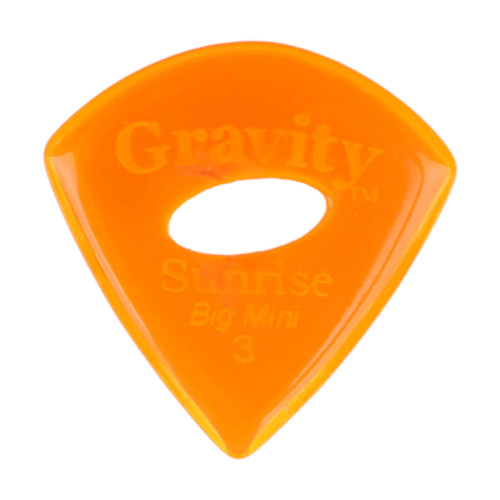 Gravity Sunrise Big Mini 3.0mm Orange Polished Guitar Pick, Elipse Hole Grip