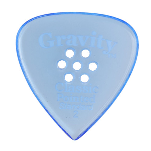 Gravity Classic Pointed Standard 2.0mm Blue Polished Guitar Pick, Multi-Hole Grip