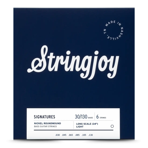 Stringjoy Light Gauge (30-130) 6 String Long Scale Nickel Wound Bass Guitar Strings