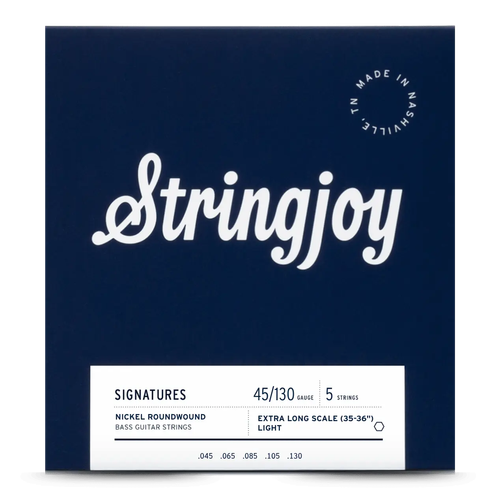 Stringjoy Light Gauge (45-130) 5 String Extra Long Scale Nickel Wound Bass Guitar Strings
