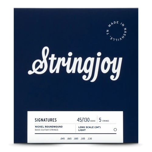 Stringjoy Light Gauge (45-130) 5 String Long Scale Nickel Wound Bass Guitar Strings