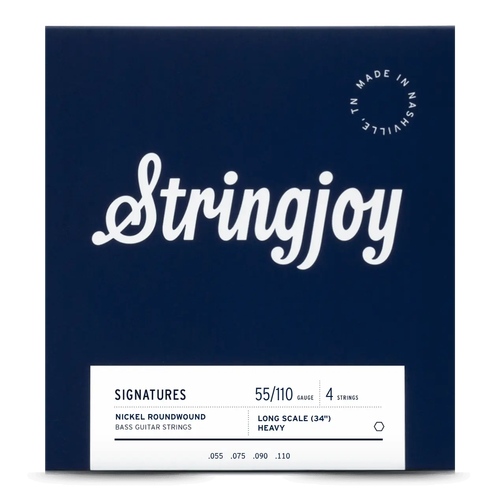 Stringjoy Heavy Gauge (55-110) 4 String Long Scale Nickel Wound Bass Guitar Strings