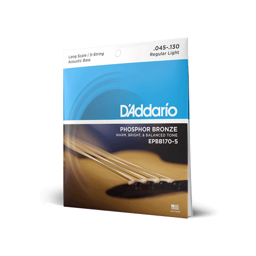 D'Addario EPBB170-5 Phosphor Bronze Acoustic Bass Strings, Regular Light 5-String, Long Scale (45-130)