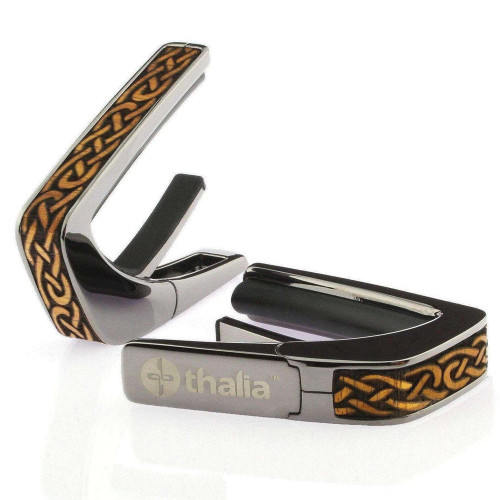 Thalia Deluxe Capo – Hawaiian Koa Celtic Knot, Black Chrome (TH-CB201-03)