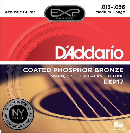 D'Addario EXP17 Coated Phosphor Bronze Acoustic Guitar Strings, Medium (13-56)