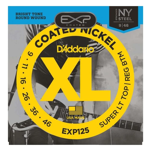 D'Addario EXP125 Coated Nickel Wound Electric Guitar Strings, Super Light Top/Regular Bottom (09-46)