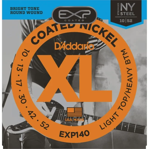 D'Addario EXP140 Coated Nickel Wound Electric Guitar Strings, Light Top/Heavy Bottom (10-52)