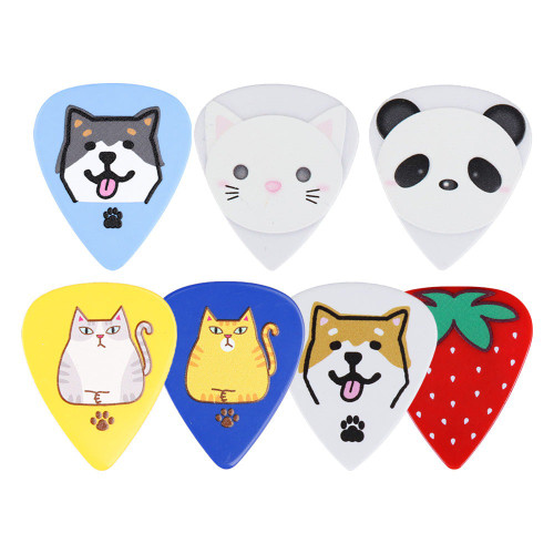 Daiking Teardrop Guitar Picks, Cat, Dog and Strawberry Designs, Made in Japan (Single Pick)