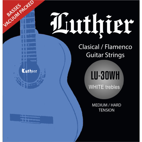 Luthier Set 30 White Nylon Trebles Classical Guitar Strings - Medium-Hard Tension (LU-30WH)