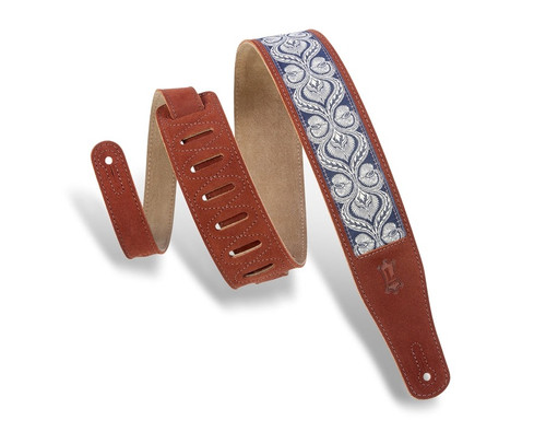 Levy's 2 1/2" Suede Leather Guitar Strap with Woven Jacquard Overlay - Rust (MSJ26-RST)