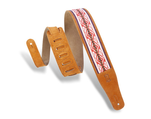 Levy's 2 1/2" Suede Leather Guitar Strap with Woven Jacquard Overlay - Honey (MSJ26-HNY)