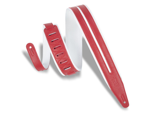Levy's Double Racing Stripe 2 1/2" Garment Leather Guitar Strap, White/Red (MG317DRS-WHT_RED)