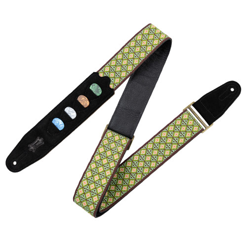 Levy's Original Hootenanny Series Guitar Strap, Green · With Pick Holder (M8HTVPH-25)