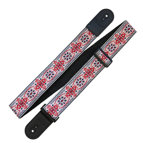 Richter Retro Jacquard Guitar Strap, White / Red (1769)