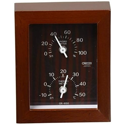 Crecer CR-650C Natural Wood Analog Thermometer Hygrometer, Brown Wood, Made in Japan (Celsius Display only)
